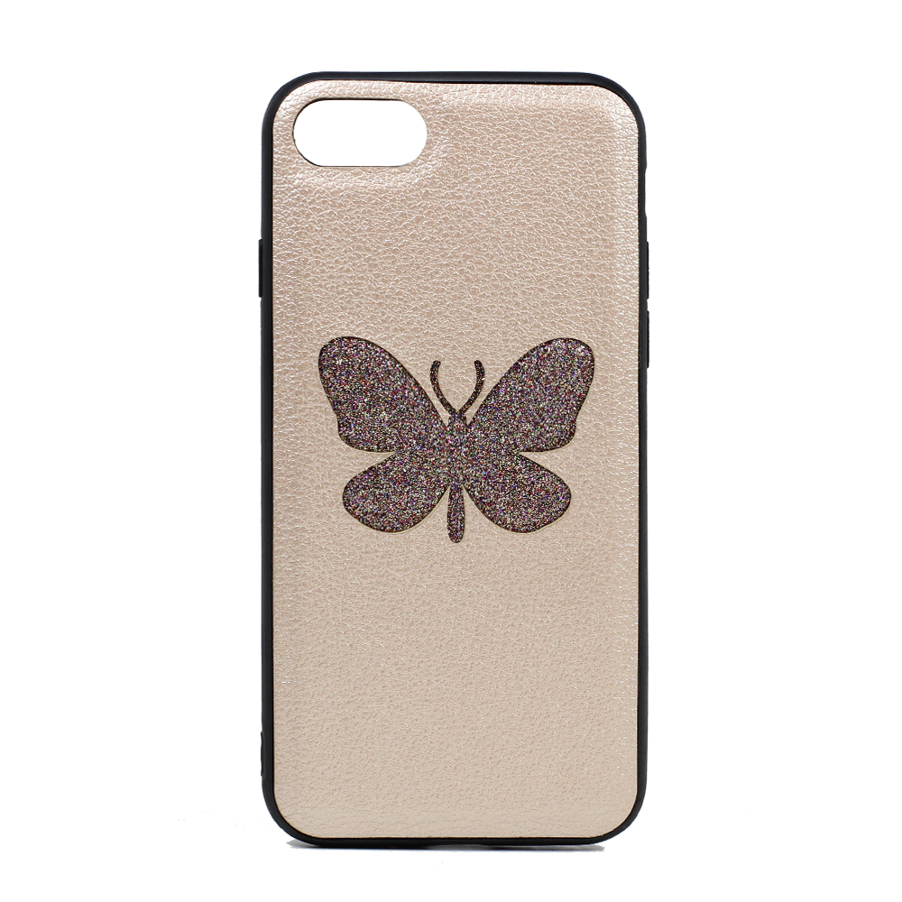 iPhone 8 / 7 Glitter Butterfly Fashion PU LEATHER Case (Champagne Gold)